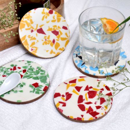 Handmade Terrazzo Multicolor Round Resin Set of 4 Decorative Coasters
